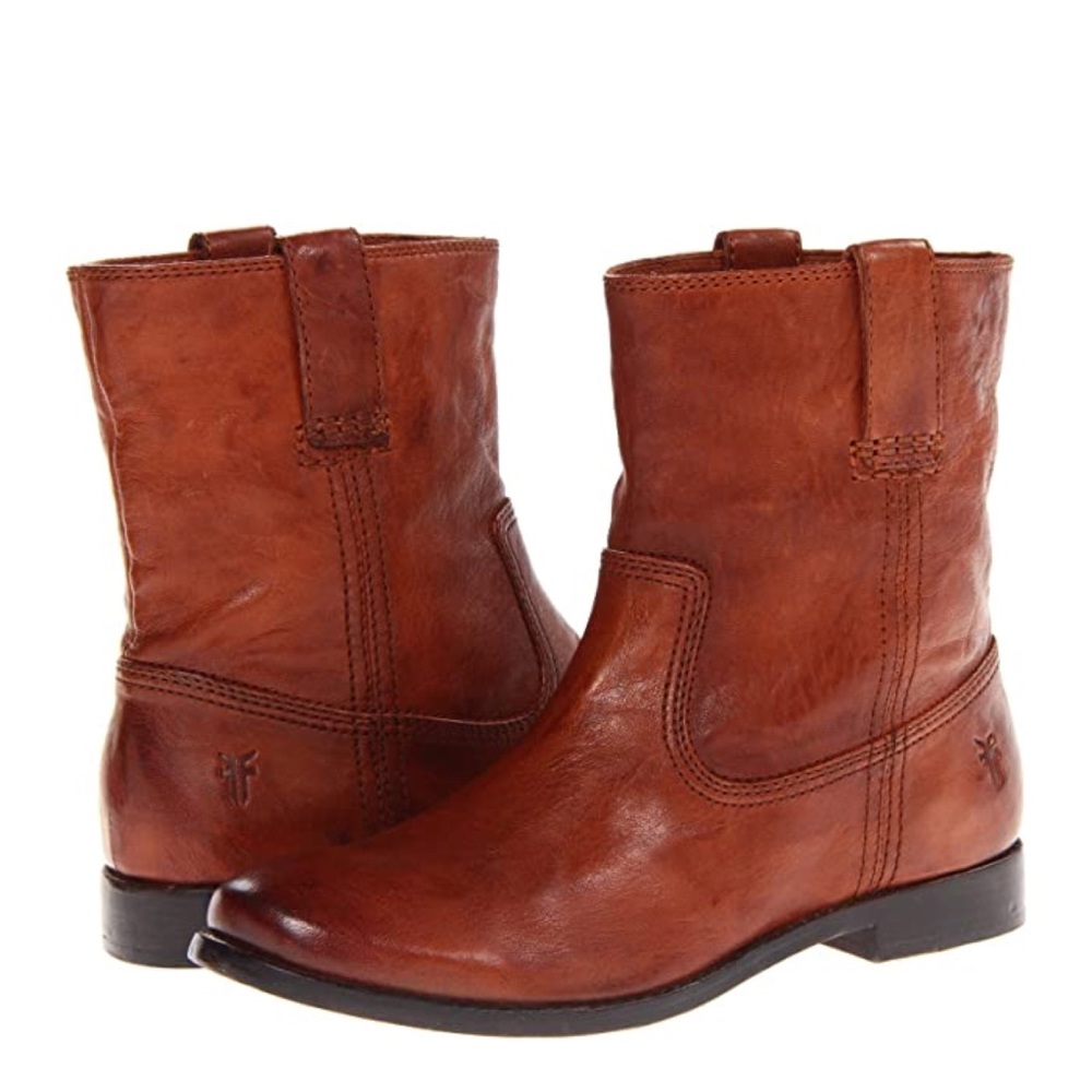 Frye Anna Short Cognac Leather Pull On Cute Boots - Picture 5 of 14